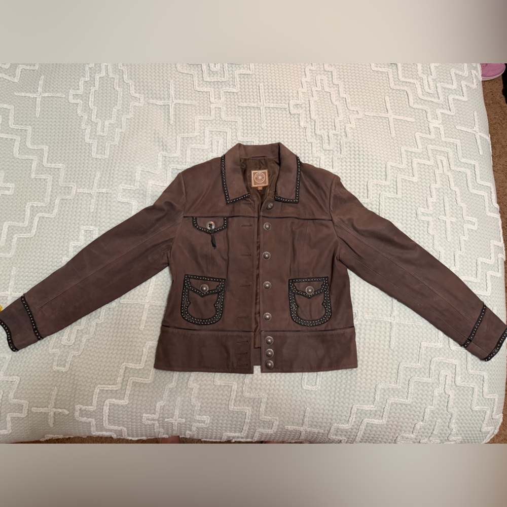 Double D Ranch Dark Brown Leather Stud-Trim Jacket - Picture 3 of 6